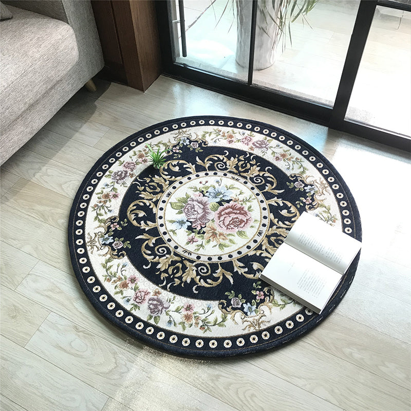 Antique Floral Printed Rug Multicolor Polypropylene Indoor Rug Anti-Slip Backing Pet Friendly Easy Care Carpet for Decor