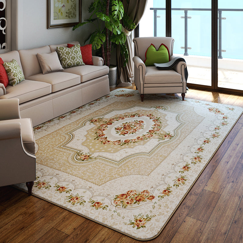 Multicolored Floral Printed Rug Cotton Blend Vintage Indoor Rug Anti-Slip Backing Pet Friendly Area Carpet for Parlor