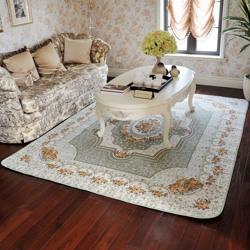 Multicolored Floral Printed Rug Cotton Blend Vintage Indoor Rug Anti-Slip Backing Pet Friendly Area Carpet for Parlor