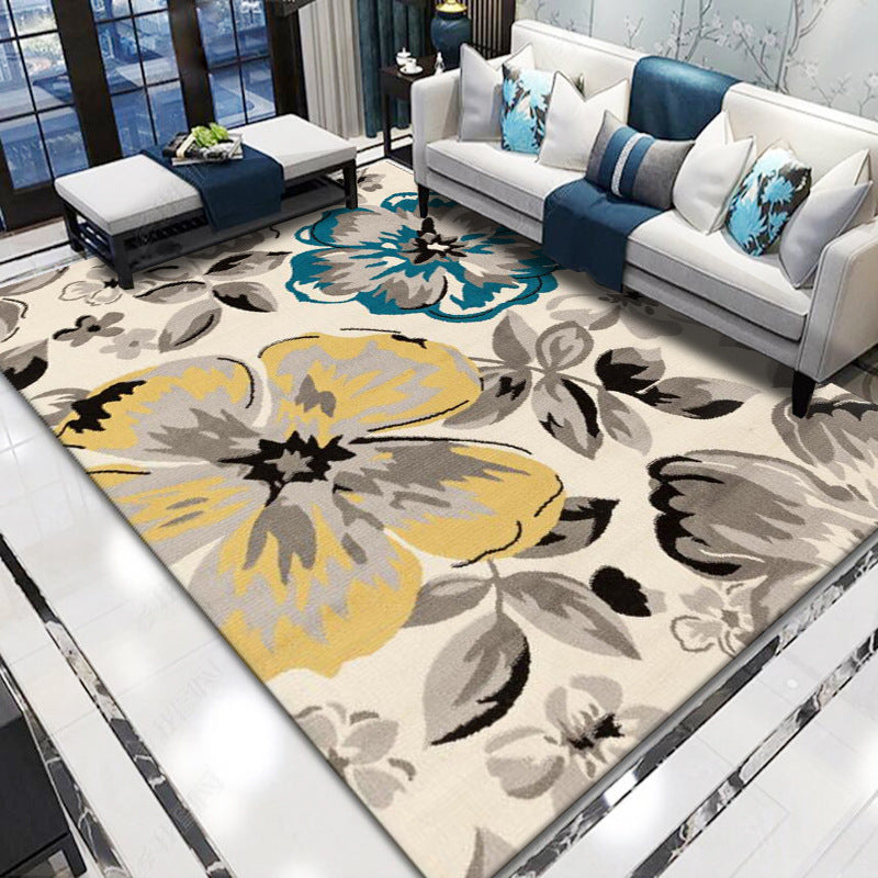 Retro Living Room Rug Multi Colored Flower Printed Indoor Rug Polyster Anti-Slip Stringy Selvedge Area Carpet