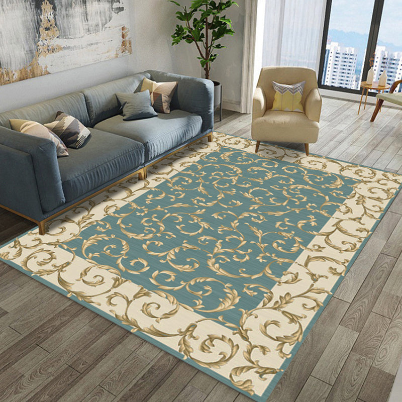 Shabby Chic Living Room Rug Multicolored Floral Printed Indoor Rug Cotton Blend Anti-Slip Backing Pet Friendly Area Carpet