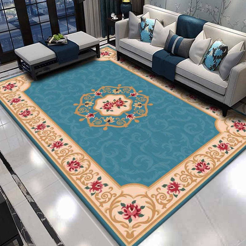 Shabby Chic Living Room Rug Multicolored Floral Printed Indoor Rug Cotton Blend Anti-Slip Backing Pet Friendly Area Carpet