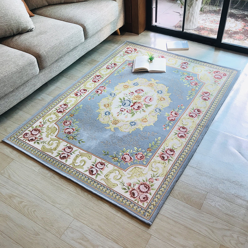 Antique Living Room Rug Multicolored Floral Printed Area Carpet Polyster Non-Slip Backing Easy Care Indoor Rug