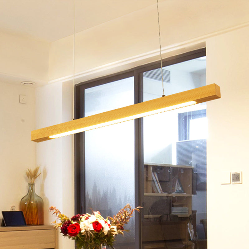 Pendentif LED linéaire en bois japonais moderne léger léger le plafond beige en lumière chaude / blanche pour salle à manger