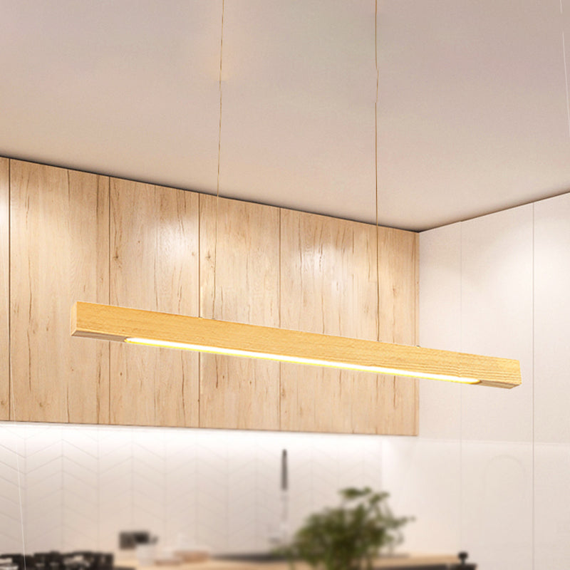 Pendentif LED linéaire en bois japonais moderne léger léger le plafond beige en lumière chaude / blanche pour salle à manger