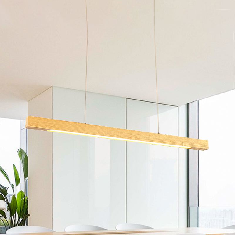 Pendentif LED linéaire en bois japonais moderne léger léger le plafond beige en lumière chaude / blanche pour salle à manger