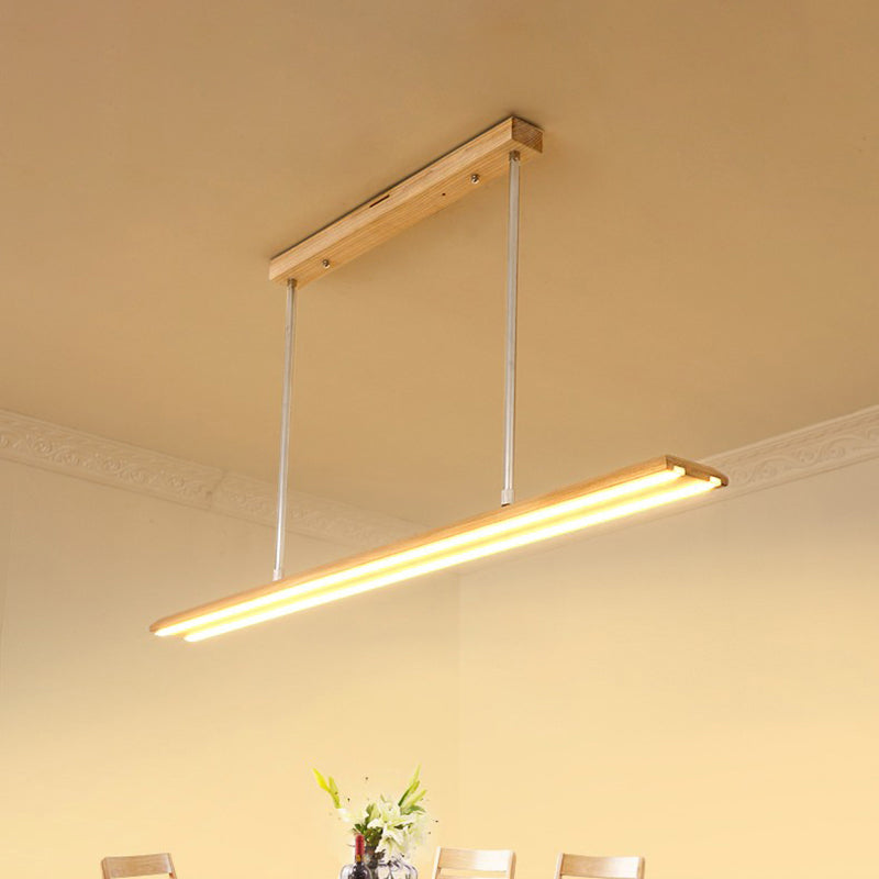 Modern 1-Light LED Drop Pendant with Wood Shade Light/Dark Wood Grain Linear Ceiling Light Fixture