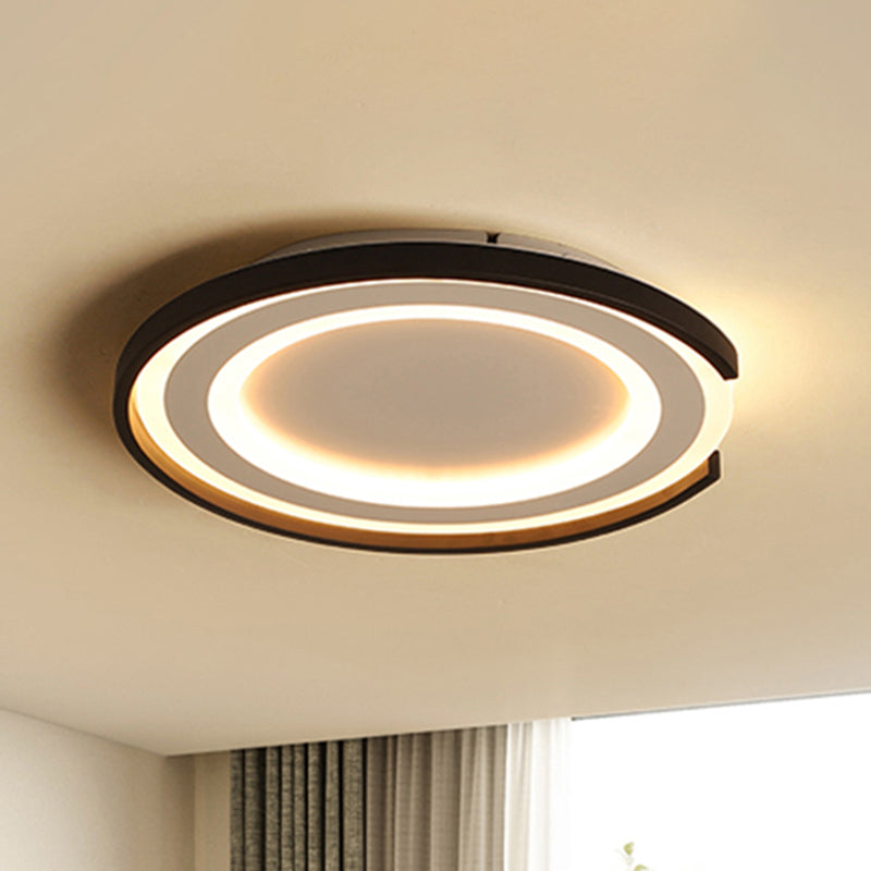 Round Flush Mount Light Fixture Simple Metal LED Black/Black and White Bedroom Ceiling Flush Mount in Warm/White, 16"/20.5" Dia