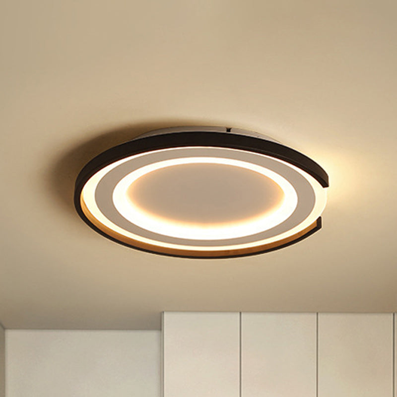 Round Flush Mount Light Fixture Simple Metal LED Black/Black and White Bedroom Ceiling Flush Mount in Warm/White, 16"/20.5" Dia