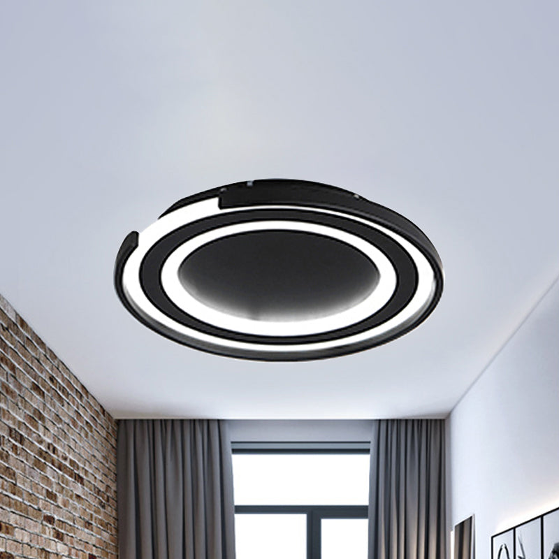 Round Flush Mount Light Fixture Simple Metal LED Black/Black and White Bedroom Ceiling Flush Mount in Warm/White, 16"/20.5" Dia