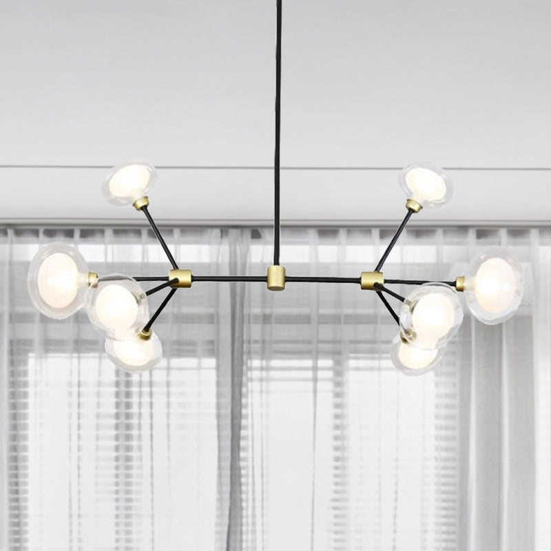 Moderne schwarze Suspensionslicht 8/12/16 Lichter Ast Metallic Kronleuchter mit ovalem Glasschatten für Cafe