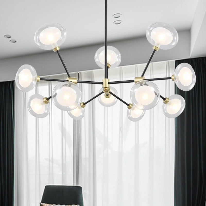 Moderne schwarze Suspensionslicht 8/12/16 Lichter Ast Metallic Kronleuchter mit ovalem Glasschatten für Cafe