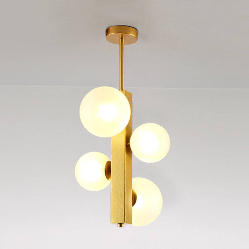 4/8 Lights Gold Linear Suspension Light Simple Modern Metallic Chandelier with Modo Clear/White Glass Shade for Dining Room