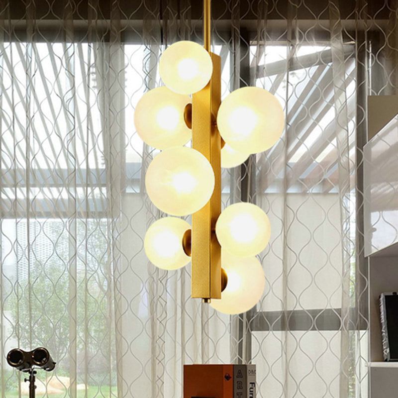 4/8 Lights Gold Linear Suspension Light Simple Modern Metallic Chandelier with Modo Clear/White Glass Shade for Dining Room