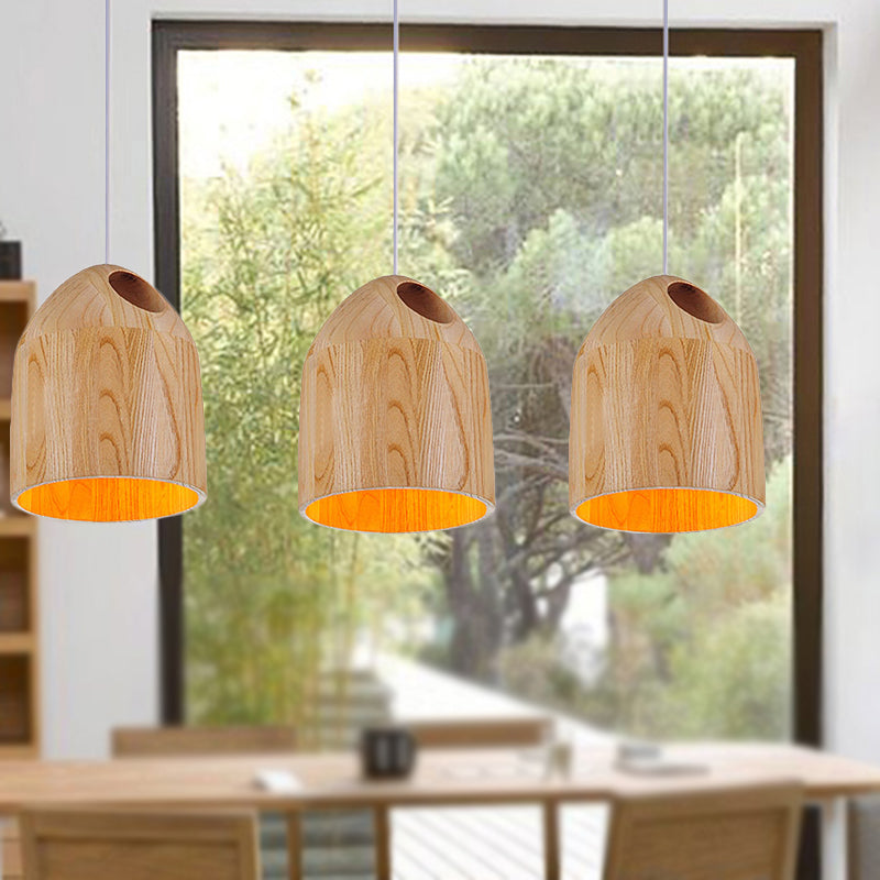 Pendard de borne en bois de style contemporain de style japonais 1-Light Light Beige avec cordon suspendu réglable