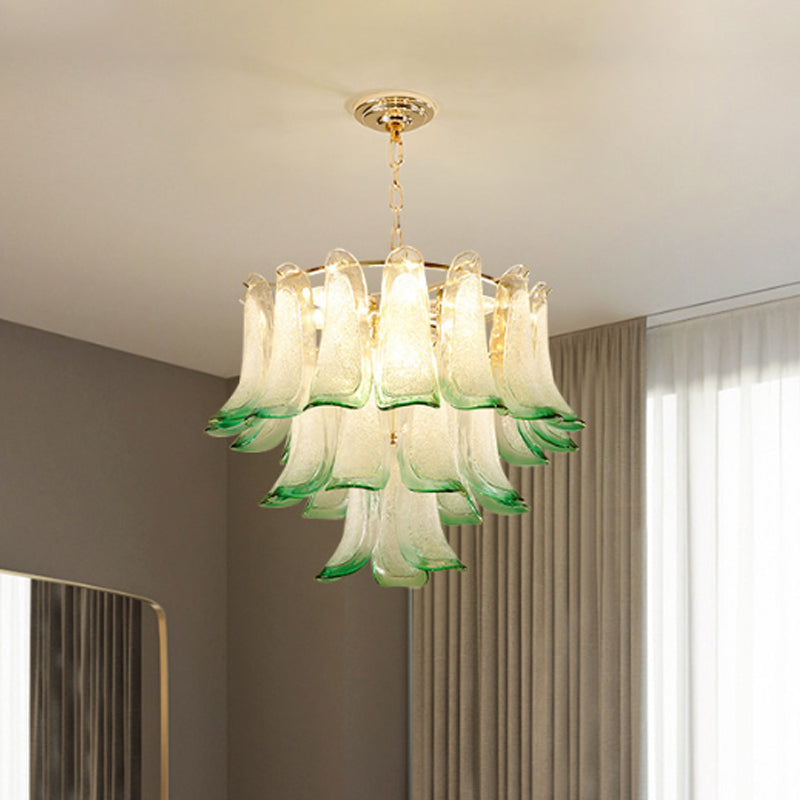 3-Tier Stained Glass Chandelier Light 9-Light Contemporary Drop Ceiling Light in Green for Hotel