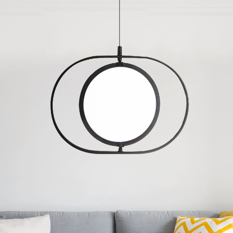 Oval Suspension Ceiling Light Simplicity Metal LED Black Pendant Light, Horizontal/Vertical