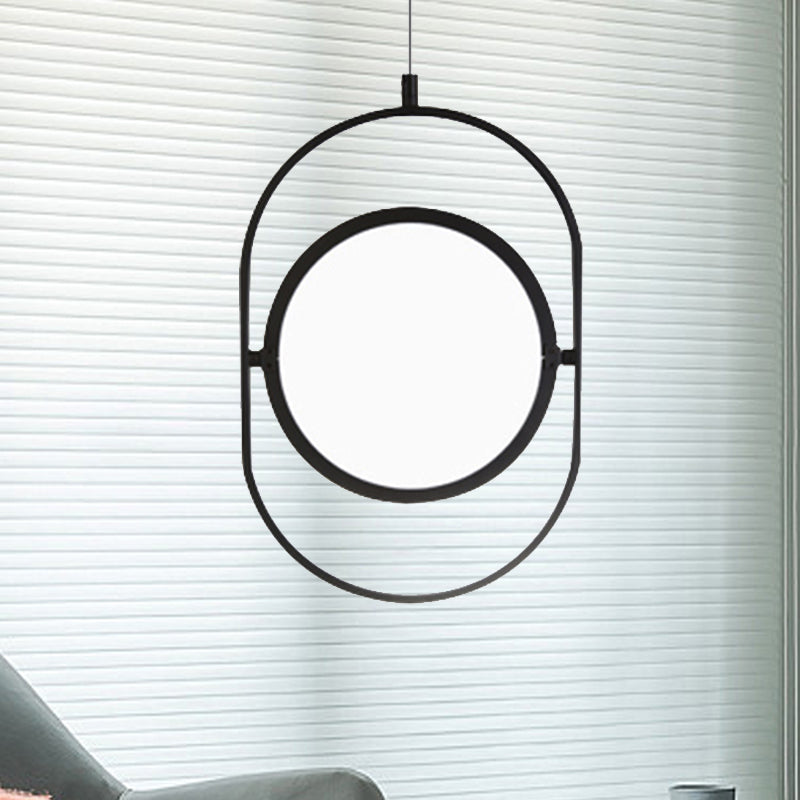 Oval Suspension Ceiling Light Simplicity Metal LED Black Pendant Light, Horizontal/Vertical