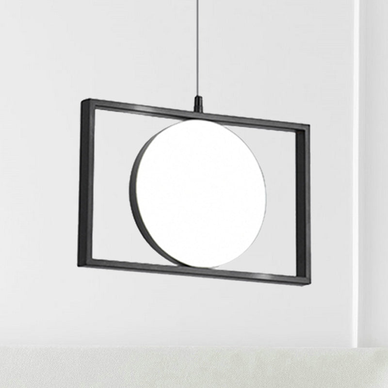 Black Rectangle Pendant Hanging Light Post Modern Metal LED Suspension Light Fixture, Horizontal/Vertical