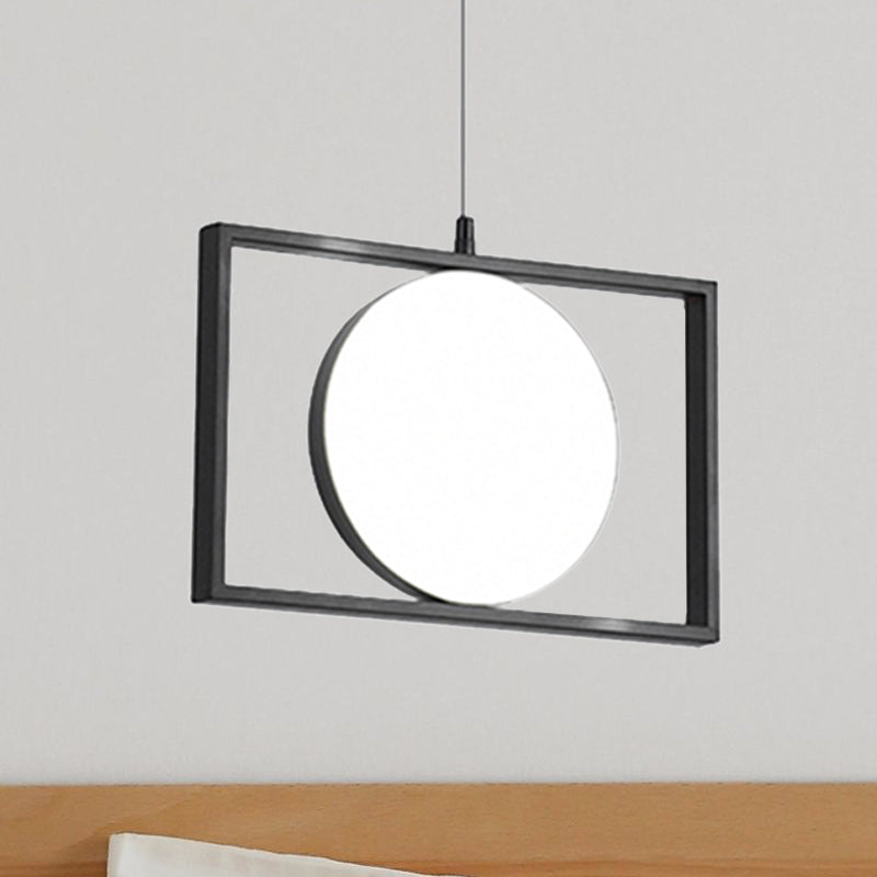 Black Rectangle Pendant Hanging Light Post Modern Metal LED Suspension Light Fixture, Horizontal/Vertical