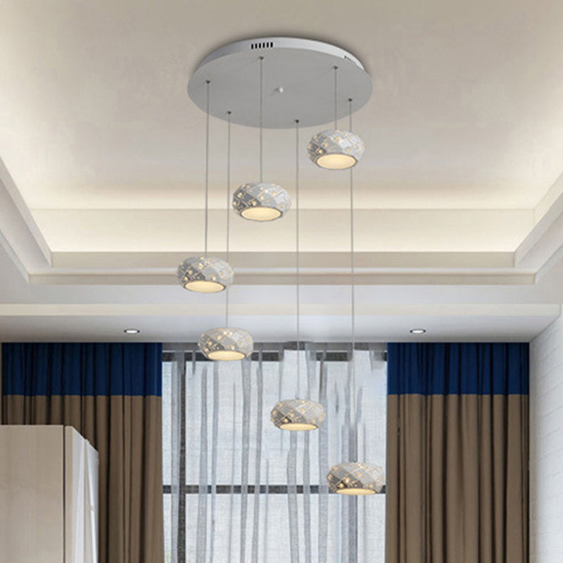 Drum Pendant Light Kit Modern Metal LED White Suspension Lighting in White/Warm Light with Adjustable Cords