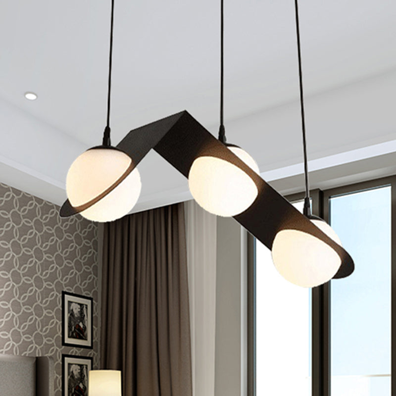 Ball White Glass Cluster Pendant with Straight/Curved Design Modernist 2/3 Lights Black Led Hanging Lamp