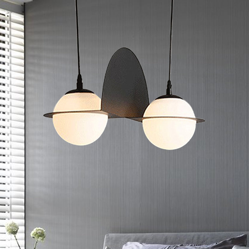 Ball White Glass Cluster Pendant with Straight/Curved Design Modernist 2/3 Lights Black Led Hanging Lamp