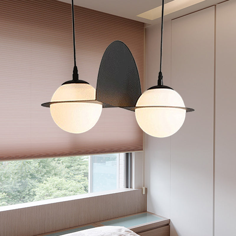 Bola Costeo de clúster de vidrio blanco con diseño recto/curvo Modernista 2/3 luces Lámpara de colgación de LED negro