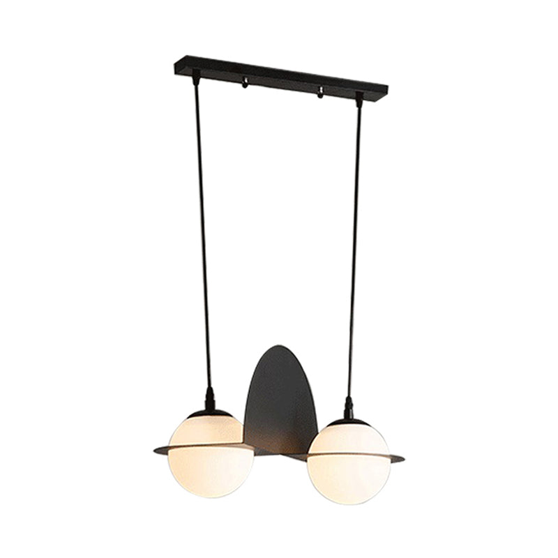 Ball White Glass Cluster Pendant with Straight/Curved Design Modernist 2/3 Lights Black Led Hanging Lamp