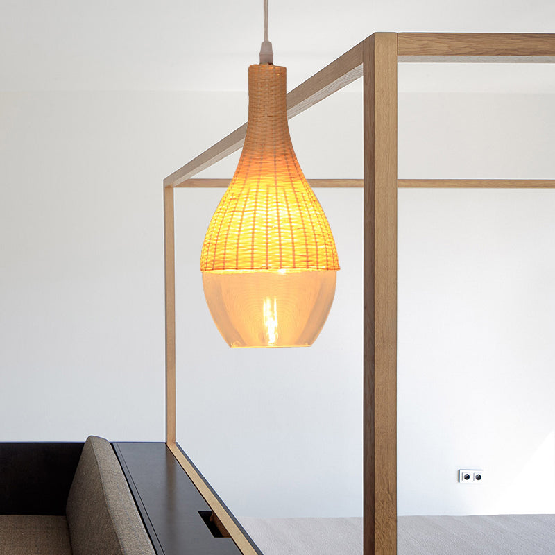 Lampe en larme / oignon de largeur de largeur de largeur pendante à suspension en jaune légère moderne avec une teinte en verre transparent