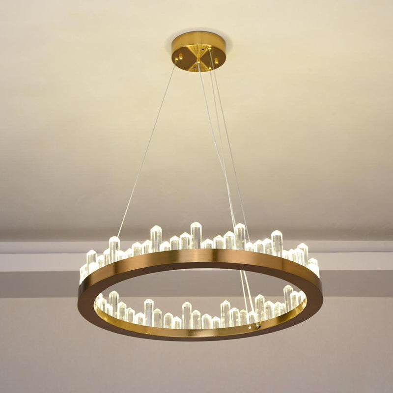 Kristallkreis -Kronleuchter moderner Gold LED -Aufhängungsanhänger in warmem/weißem Licht für Schlafzimmer, 16 "/23,5" breit