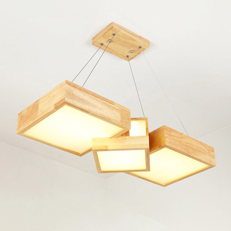 Lámpara moderna de rombo de rombo/letrero cuadrado lámpara de techo de dormitorio de 3 luces de madera en cálido/blanco