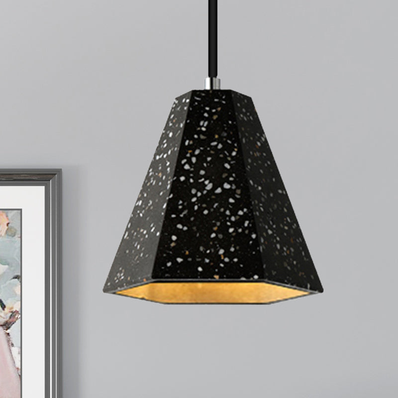 1 Light Pendant Lighting with Geometric Cement Shade Simplicity Black/White/Yellow Hanging Light