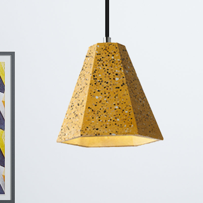 1 Light Pendant Lighting with Geometric Cement Shade Simplicity Black/White/Yellow Hanging Light