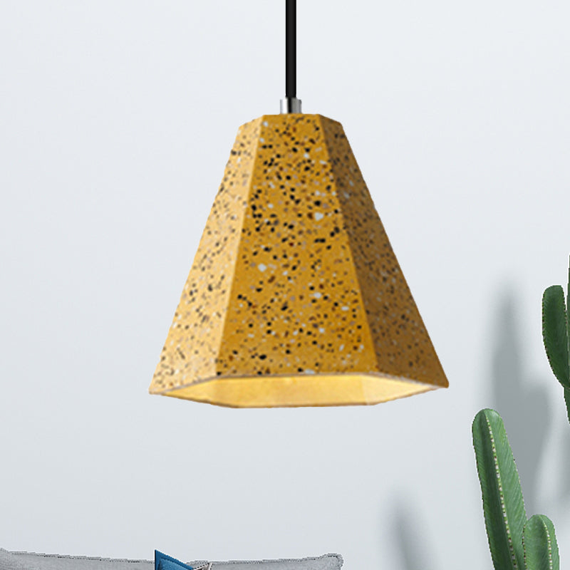 1 Light Pendant Lighting with Geometric Cement Shade Simplicity Black/White/Yellow Hanging Light