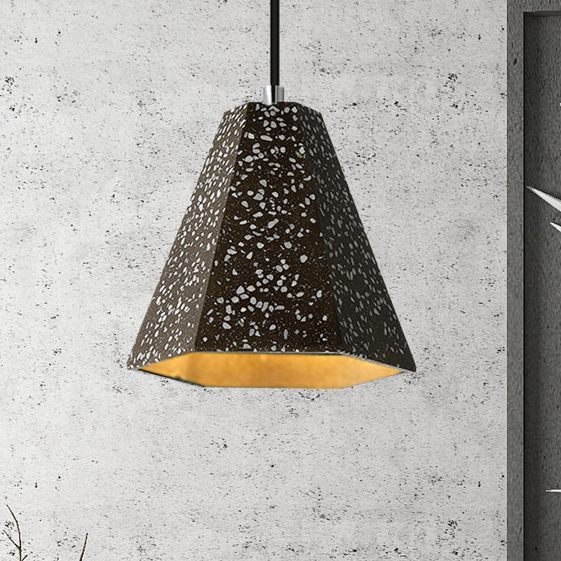 1 Light Pendant Lighting with Geometric Cement Shade Simplicity Black/White/Yellow Hanging Light