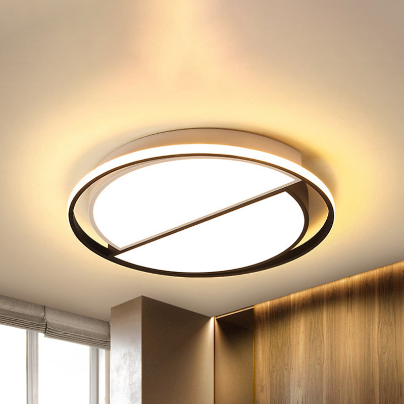 2 Semicircular Flush Mount Lamp Contemporary Metal Black/Black and White LED Ceiling Mounted Fixture for Bedroom in Warm/White, 16.5"/20.5"/24.5" W