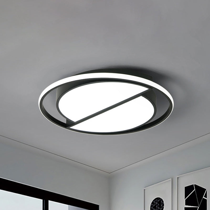 2 Semicircular Flush Mount Lamp Contemporary Metal Black/Black and White LED Ceiling Mounted Fixture for Bedroom in Warm/White, 16.5"/20.5"/24.5" W