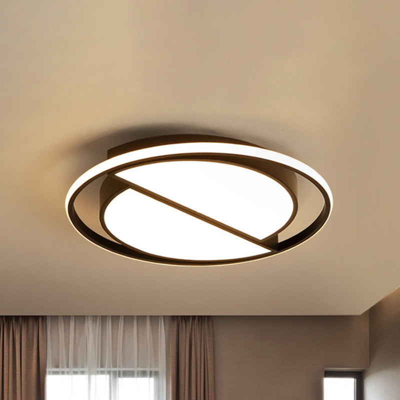 2 Semicircular Flush Mount Lamp Contemporary Metal Black/Black and White LED Ceiling Mounted Fixture for Bedroom in Warm/White, 16.5"/20.5"/24.5" W