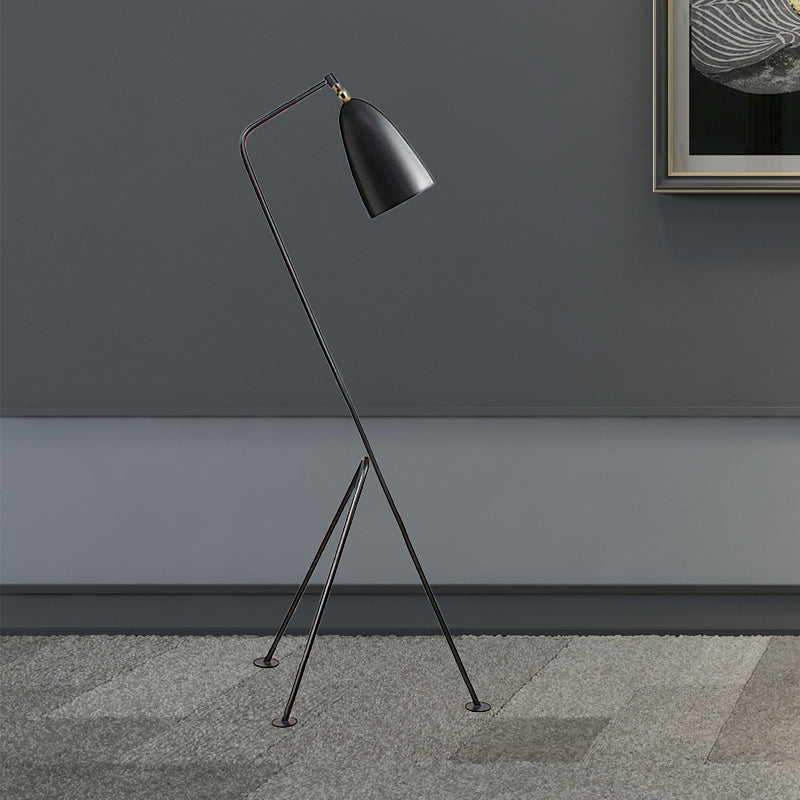 Tripod Floor Light with Bell Shade Modern Style Metallic 1 Light Black/White Floor Lamp for Bedroom