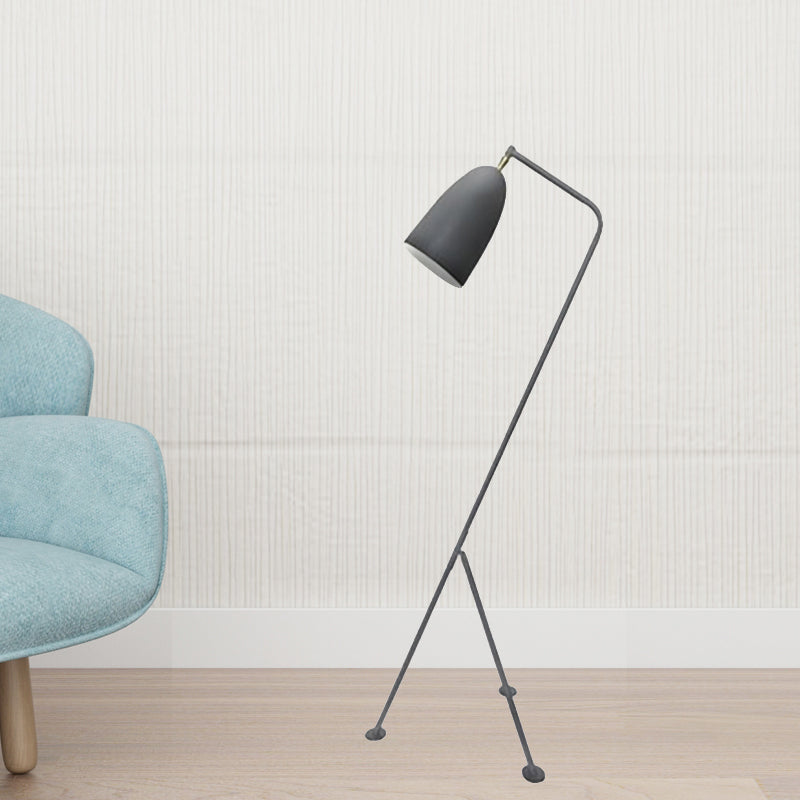 Tripod Floor Light with Bell Shade Modern Style Metallic 1 Light Black/White Floor Lamp for Bedroom