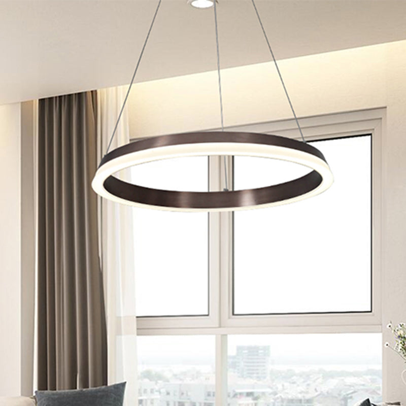 1/2-Head Bedroom Chandelier Lighting Fixture with Round Acrylic Shade Brown Ceiling Pendant