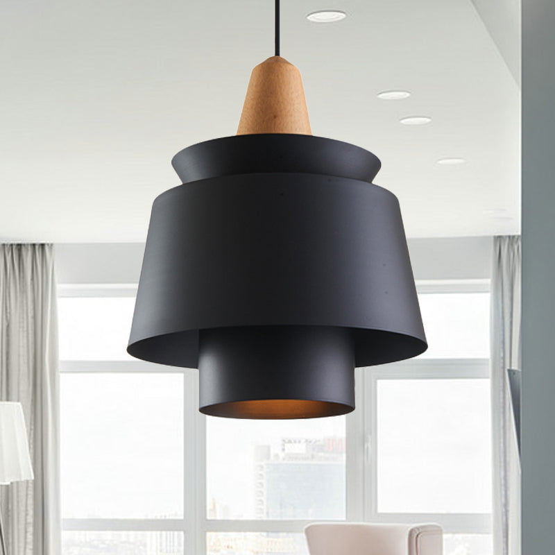 1 Head Dining Room Suspension Light with Tapered Metal Shade Modern Stylish Black/White Ceiling Pendant Light