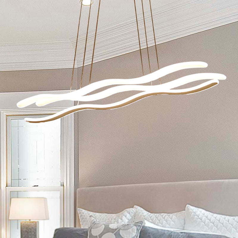 Wavy Acrylic Chandelier Light Simple LED 3 Lights White Drop Pendant in Warm/White Light