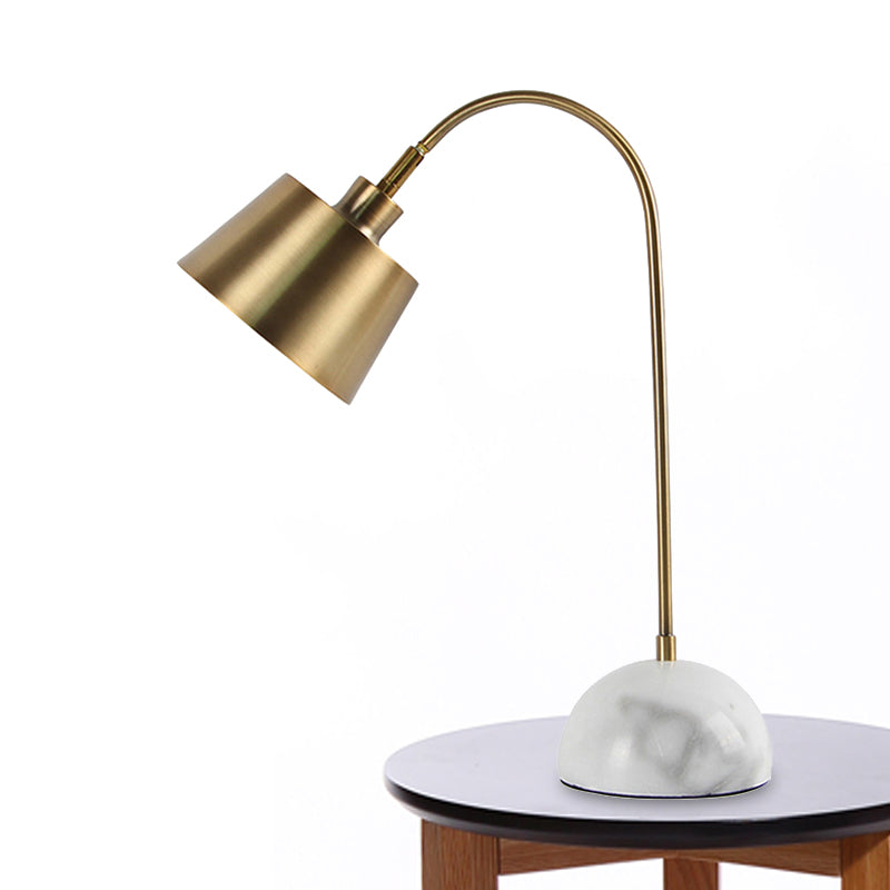 Gold Tapered Shade Table Lamp Modern Style 1-Head Metallic Standing Table Light with Marble Base