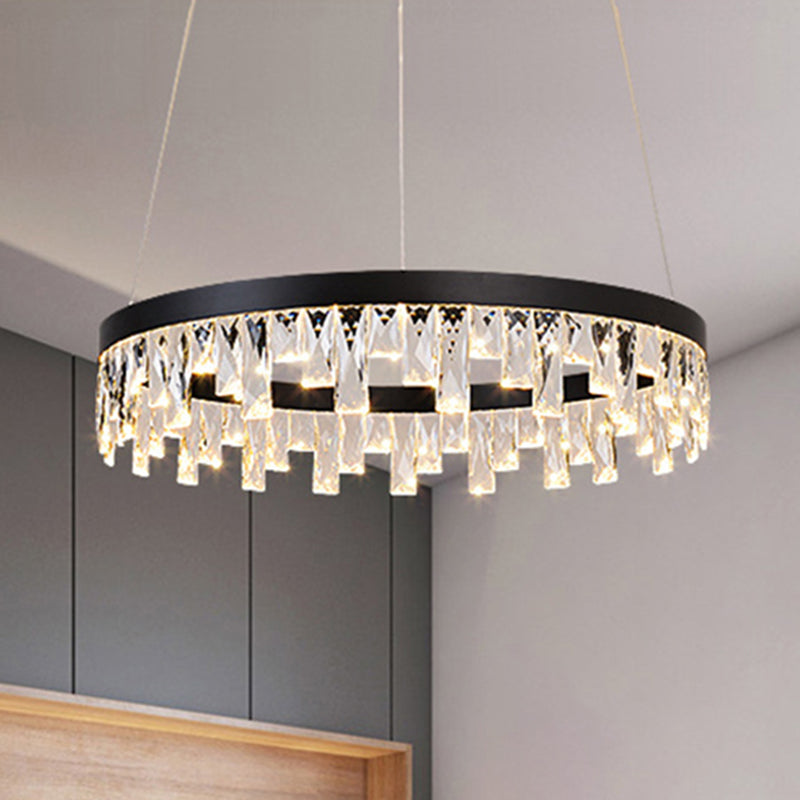 Round Crystal Chandelier Contemporary 1/2/3-Light Black LED Pendant Light Fixture for Restaurant