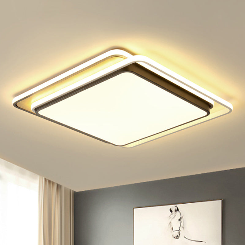 Overlapping Square Flush Ceiling Light Simplicity Metal LED Black Ceiling Mount Light in White/Warm Light, 19"/23" Wide