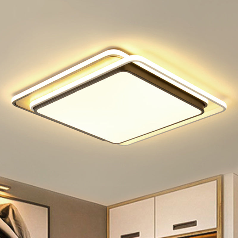 Overlapping Square Flush Ceiling Light Simplicity Metal LED Black Ceiling Mount Light in White/Warm Light, 19"/23" Wide