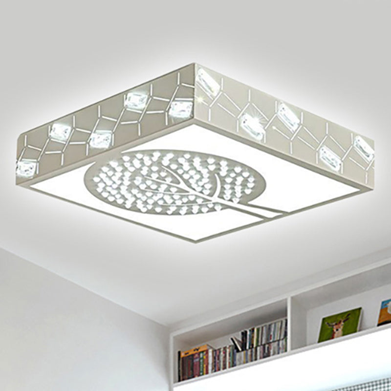 Lampada da soffitto per camera da letto a LED con illuminazione a scatola quadrata con illuminazione a incasso in metallo nordico con perline di cristallo in luce bianca/calda con motivo ad albero