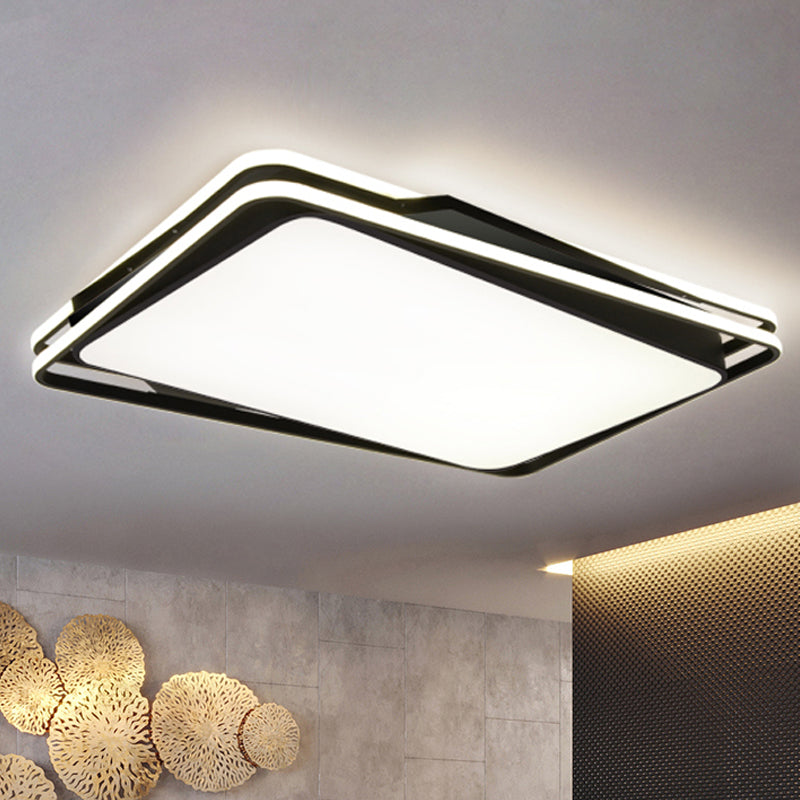 Black Geometrical Flush Mount Ceiling Lamp Minimalist LED Metal Ceiling Lighting in White/Warm Light, 23.5"/35.5" Wide